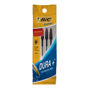 Bolígrafo Bic Cristal Dura+ Punto 1.00 mm Negro 4 pz