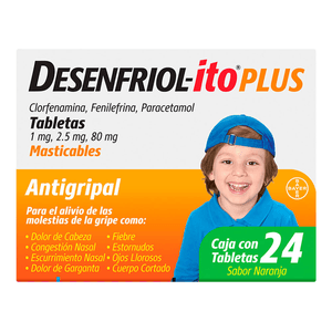 Bayer Desenfriol-Ito Plus Antigripal Naranja 1 Mg / 2.5 Mg / 80 Mg Tabletas Masticables con 24 pz