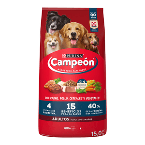 Purina Campeón Alimento Seco para Perros Adultos Todos los Tamaños Soya Maíz Carne y Pollo Bulto de 15 kg