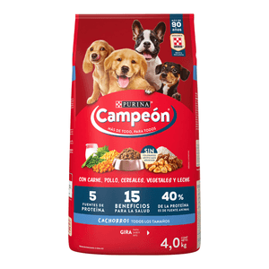 Purina Campeón Alimento Seco para Cachorros Todos los Tamaños Carne Pollo Cereales Vegetales y Leche Bulto de 4 kg