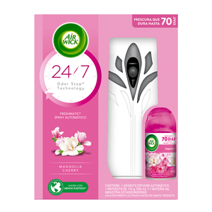 Air Wick Aromatizante de Ambiente Automático Freshmatic Magnolia y Cherry Aparato y Repuesto 250 ml