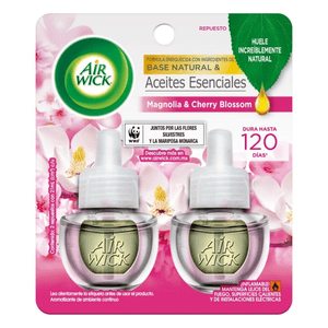 Air Wick Repuesto de Aromatizante de Ambiente Eléctrico Aceites Esenciales Magnolia & Cherry Blossoms 21 ml 2 pz