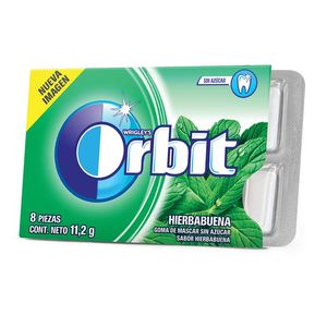 Orbit Hierbabuena Chicles de Menta sin Azúcar 11.2 g con 8 pz