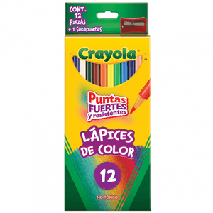 Lápices de Color Puntas Fuertes con Sacapuntas 12 Pz