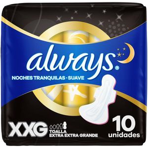 Toallas Femeninas Always Noches Tranquilas Suaves Tamaño XXG con 10 pz