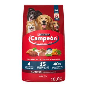 Purina Campeón Alimento Seco para Perros Adultos Todos los Tamaños Soya Maíz Carne y Pollo Bulto de 10 kg