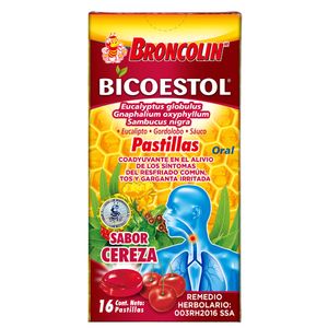 Broncolin Antigripal Pastillas  Bicoestol Cereza con 16 pz