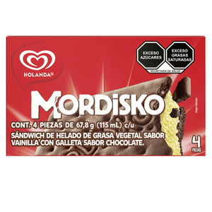 Sándwich de Helado Mordisko Sabor Vainilla 4 Pz