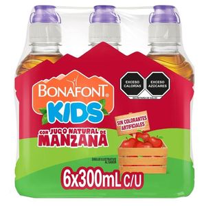 Bonafont Kids Agua con Jugo Natural de Manzana Tapa Chupón 300 ml 6 pz