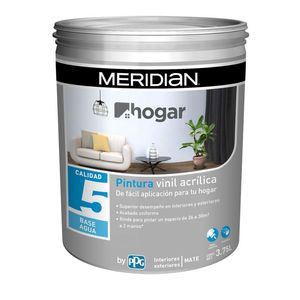 Pintura Vinil Acrílica Meridian Hogar Base Intensa Blanco Mate 3.75 L 1 Pz