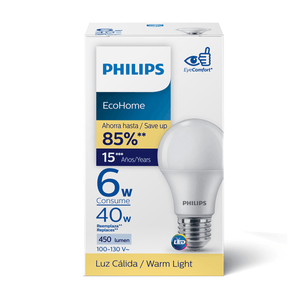 Philips Foco LED EcoHome 6-40W - luz cálida