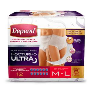 Depend Ropa Interior Unisex Nocturno Mediano con 8 pz