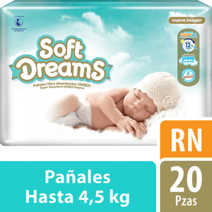 Soft Dreams Pañal Para Bebé Absorbentes Unisex RN Etapa 1 20 pz