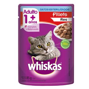 Whiskas Alimento Húmedo para Gato Pouch Esterilizado Sabor Res 85 g