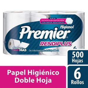 Papel Higiénico Premier Rendiplus 500 Hojas Dobles 6 pz