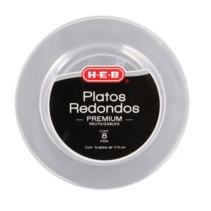 HEB Platos Reutilizables Clear Premium Redondos 17.8 cm 8 pz