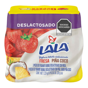 Yogurt Bebible Deslactosado Fresa Piña Coco Pack con 6 pz