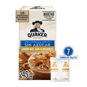 Avena integral sabor miel con almendras sin azúcar 245 g