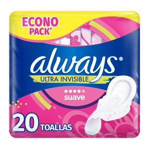 Ultra Invisible Suave Flujo Super Abundante Toallas 20 Pz