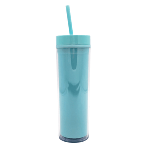 Vaso Para Agua Azul 414ml Doble Pared con Popote 1 Pz