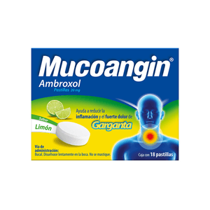 Mucoangin Alivia Dolor de Garganta Ambroxol Limón 18 pastillas 20 mg