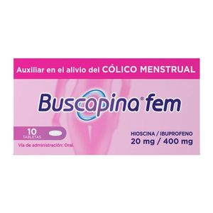 Buscapina Fem Analgesico Estomacal Hioscina 20 Mg / Ibuprofeno 400 Mg con 10 pz