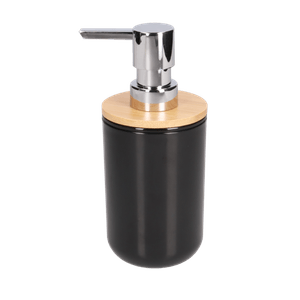 Dispensador de Jabon de Plastico Negro con Bambu  1 Pz